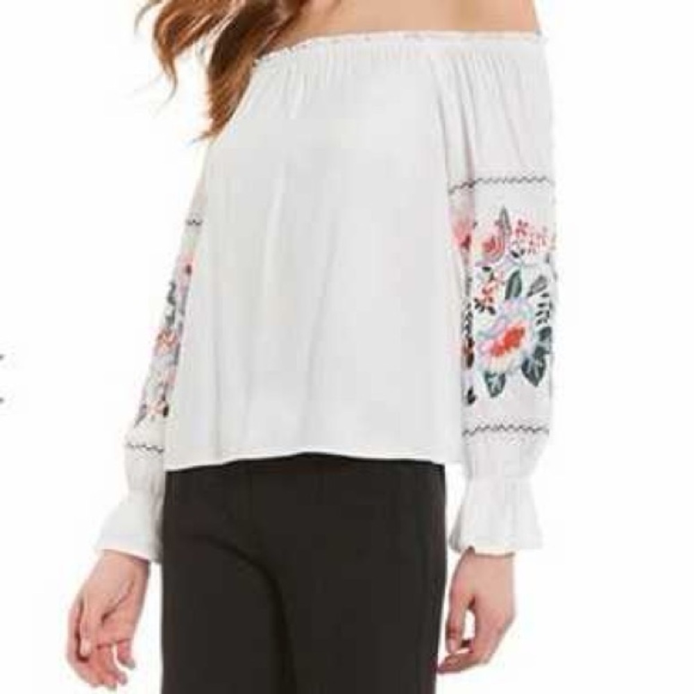 Sugar Lips Off-Shoulder Embroidered Boho Peasant Top Size Large - Picture 3 of 11